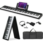 SUPQ 88 Key Foldable Electronic Keyboard Piano, Semi-Weighted Electric Piano Digital Piano with Dual Bluetooth Mode, 1000 Rhythms, 1000 Tones and 50 Demos for Beginners Adults(Black)